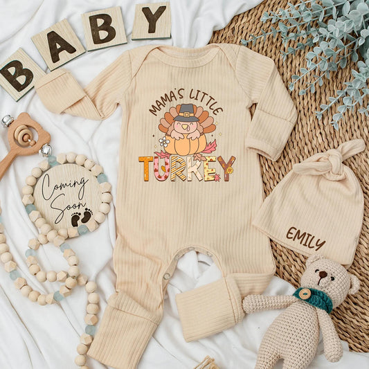 Mama's Little Turkey Baby Bodysuit First Thanksgiving Newborn Romper Adorable Fall Baby Outfit Perfect Baby Shower Gift