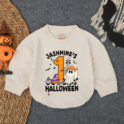 Customized My First Halloween Boy Bubble Romper Baby’s 1st Spooky Outfit Cute Pumpkin Ghost Oversized Bodysuit Fall Baby Boy Costume