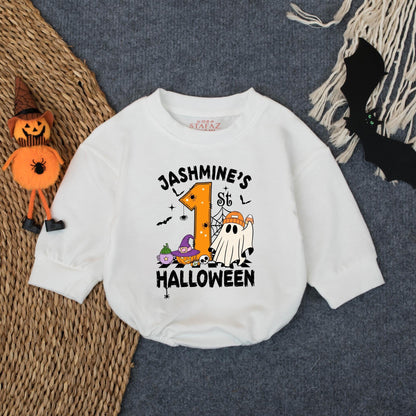 Customized My First Halloween Boy Bubble Romper Baby’s 1st Spooky Outfit Cute Pumpkin Ghost Oversized Bodysuit Fall Baby Boy Costume