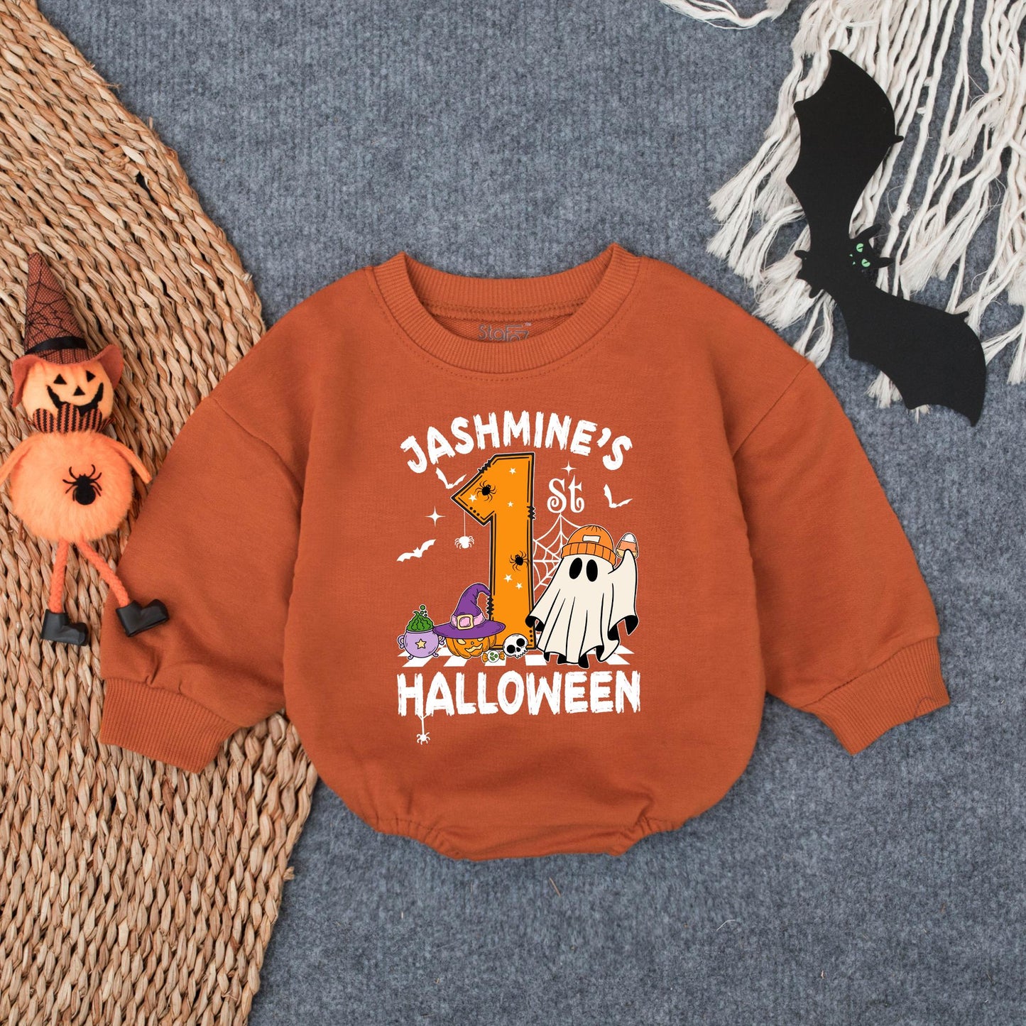 Customized My First Halloween Boy Bubble Romper Baby’s 1st Spooky Outfit Cute Pumpkin Ghost Oversized Bodysuit Fall Baby Boy Costume
