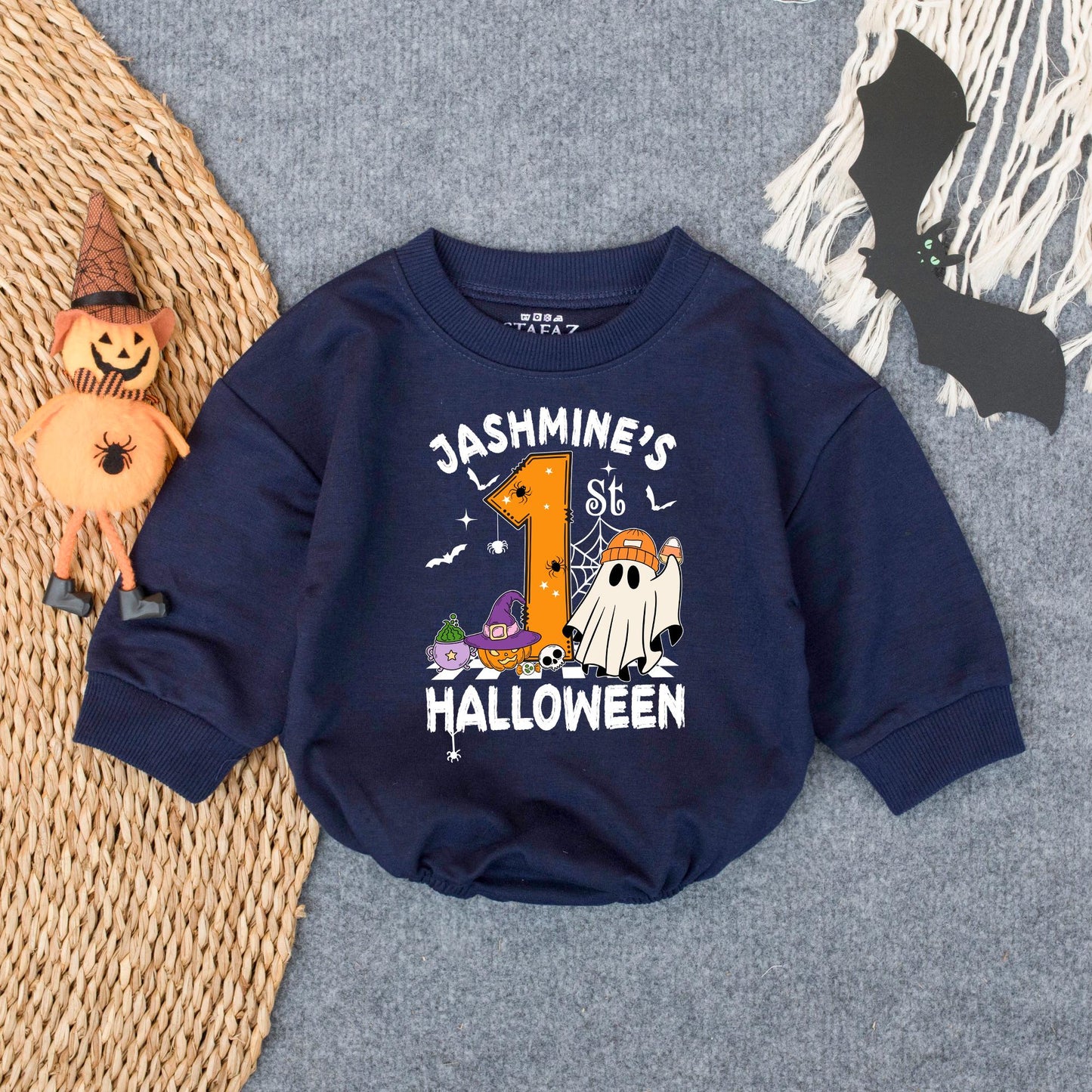 Customized My First Halloween Boy Bubble Romper Baby’s 1st Spooky Outfit Cute Pumpkin Ghost Oversized Bodysuit Fall Baby Boy Costume