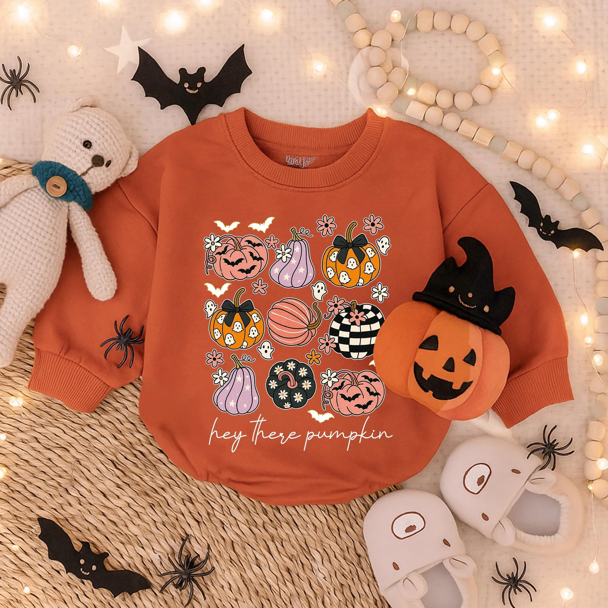 Hey There Pumpkin Baby Romper - Spooky Halloween Outfit for Baby Boy or Girl - Retro Glitter Autumn Clothes - First Halloween Bodysuit