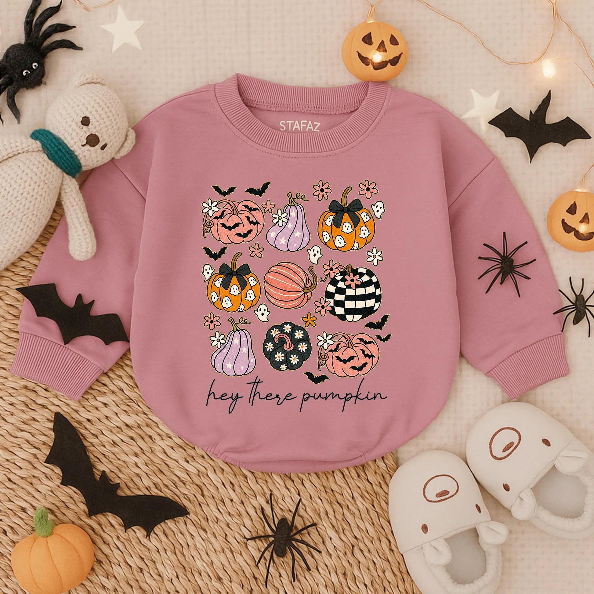 Hey There Pumpkin Baby Romper - Spooky Halloween Outfit for Baby Boy or Girl - Retro Glitter Autumn Clothes - First Halloween Bodysuit