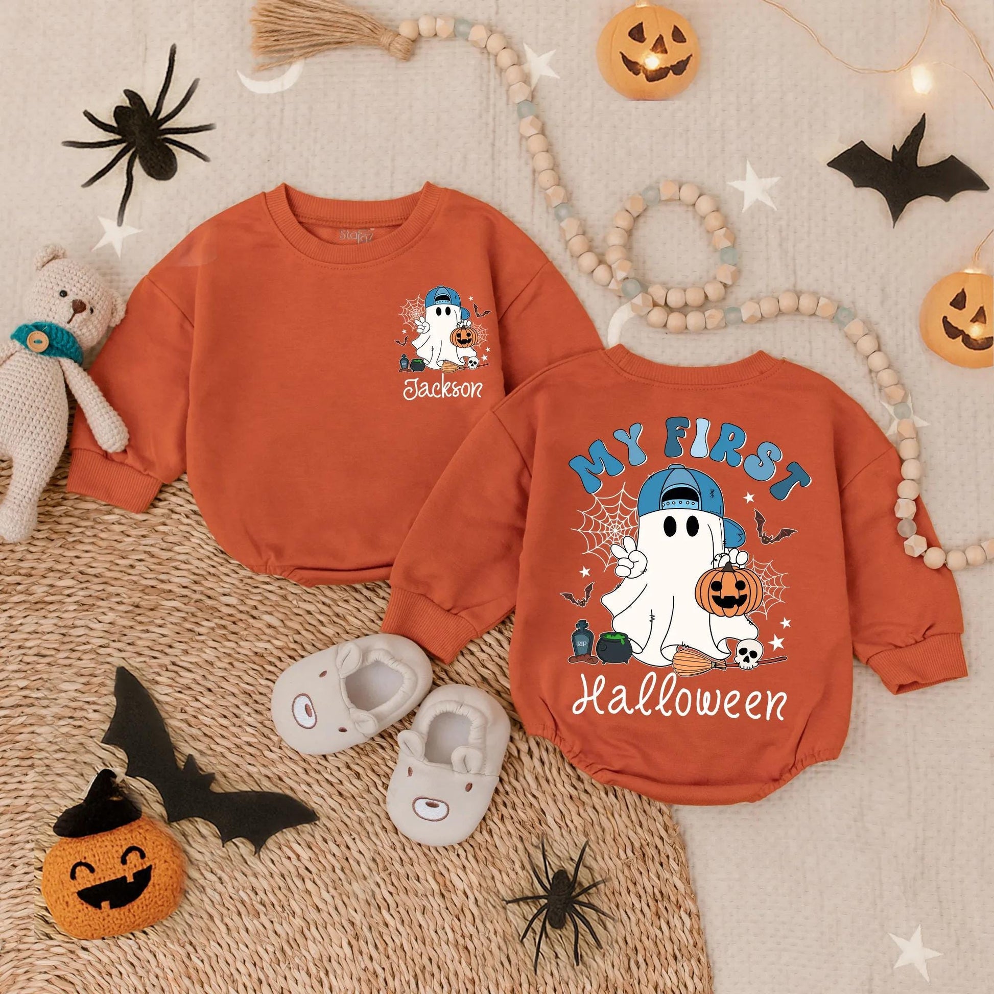 Customized My First Halloween Baby Boy Boo Romper Ghost Pumpkin Oversized Spooky Dude Costume Comfortable