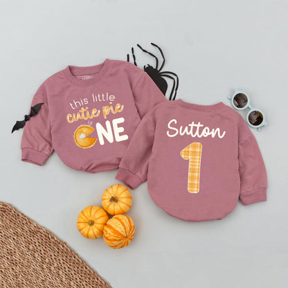 One Cutie Pie Birthday Romper for Baby Girl Thanksgiving Fall Theme Custom Name Gift