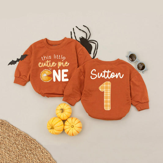One Cutie Pie Birthday Romper for Baby Girl Thanksgiving Fall Theme Custom Name Gift