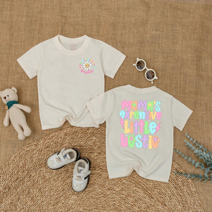 Mama's Expensive Little Bestie Bubble Romper Cute Baby Girl Bodysuit Funny Toddler Gift for Newborn Infant Shower