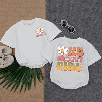 Groovy Boho Flower Romper First Birthday Girl Outfit Hippie One Piece Baby Bodysuit Cake Smash Clothes Summer Fun