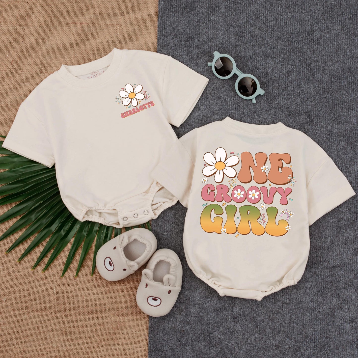 Groovy Boho Flower Romper First Birthday Girl Outfit Hippie One Piece Baby Bodysuit Cake Smash Clothes Summer Fun