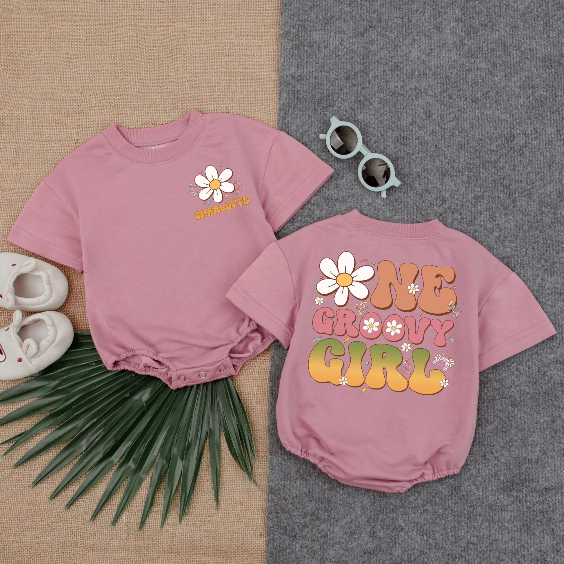 Groovy Boho Flower Romper First Birthday Girl Outfit Hippie One Piece Baby Bodysuit Cake Smash Clothes Summer Fun