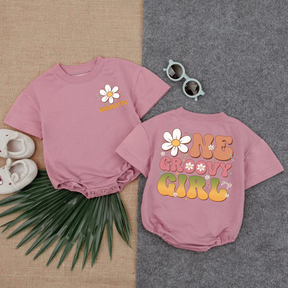 Groovy Boho Flower Romper First Birthday Girl Outfit Hippie One Piece Baby Bodysuit Cake Smash Clothes Summer Fun