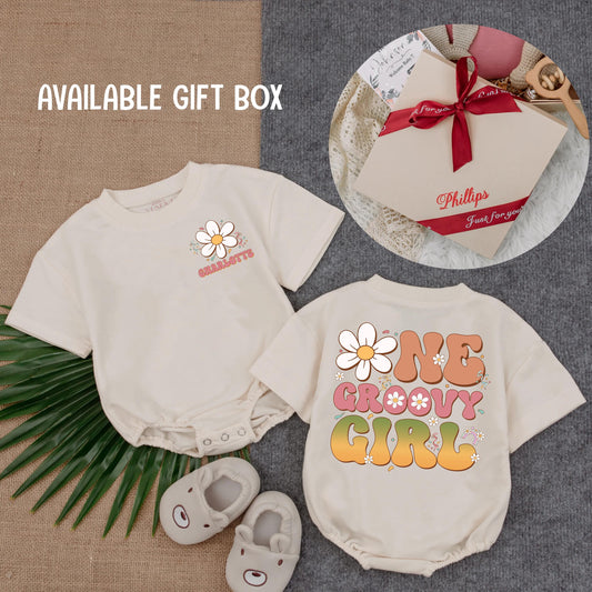 Groovy Boho Flower Romper First Birthday Girl Outfit Hippie One Piece Baby Bodysuit Cake Smash Clothes Summer Fun