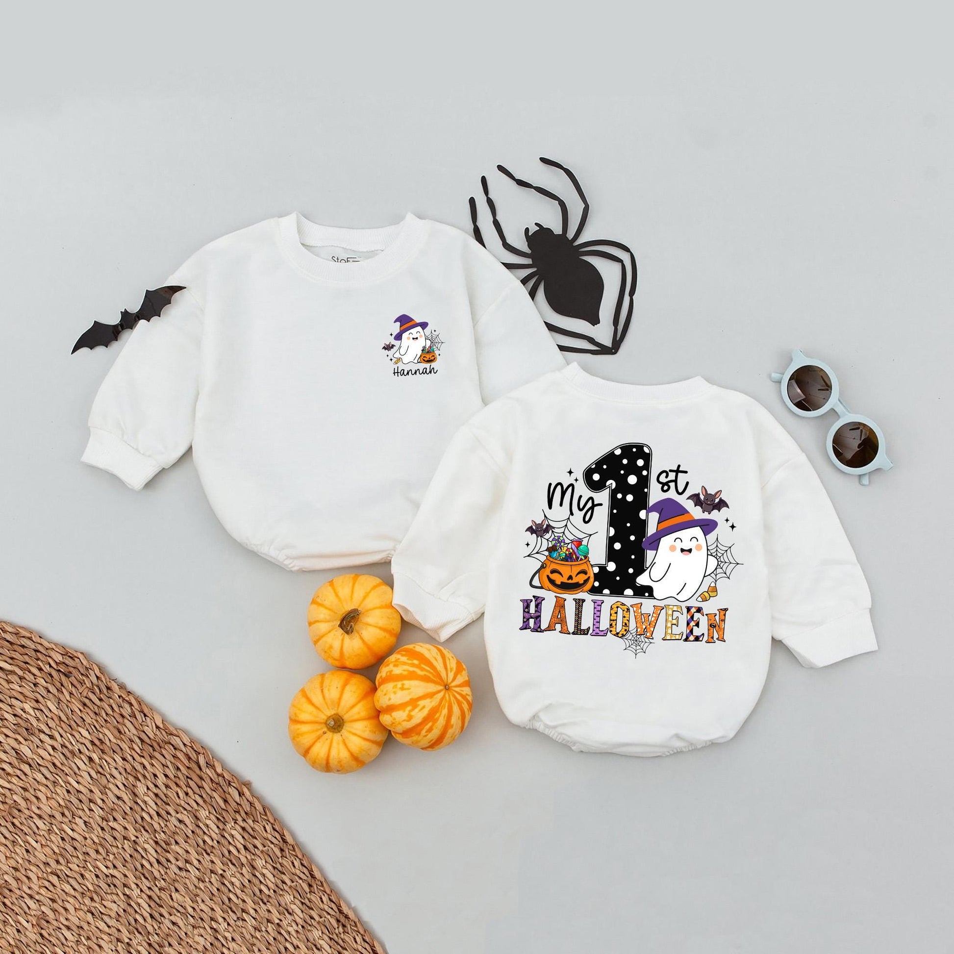 Custom Name My First Halloween Pumpkin Baby Romper Newborn Spooky Season Babysuit 1st Fall Celebration Outfit Soft Cotton Baby Announcement Gift