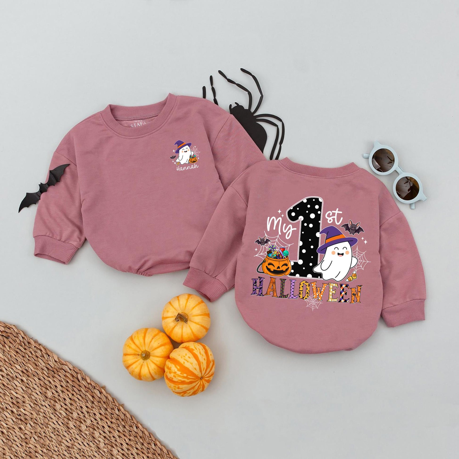 Custom Name My First Halloween Pumpkin Baby Romper Newborn Spooky Season Babysuit 1st Fall Celebration Outfit Soft Cotton Baby Announcement Gift