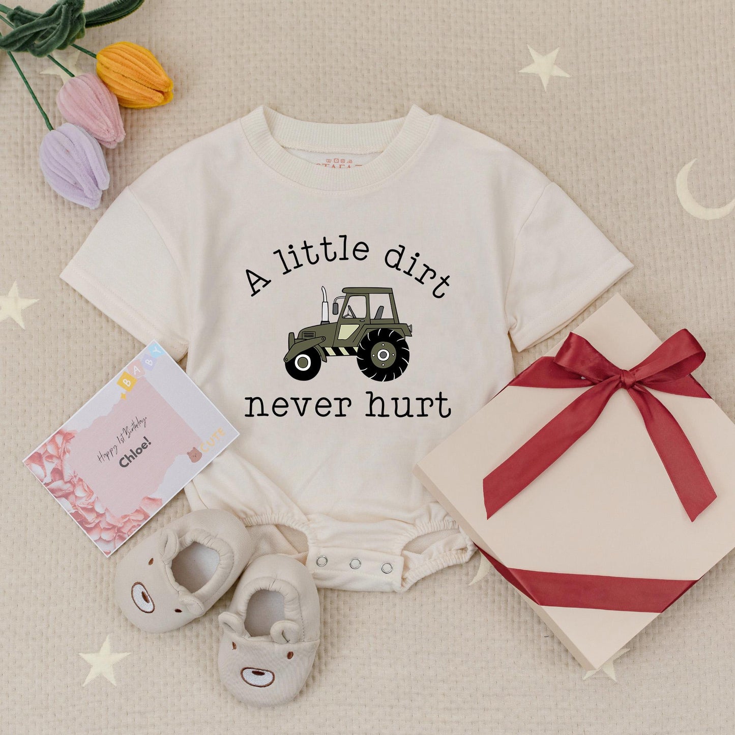 A Little Dirt Never Hurt Tractor Baby Boy Romper Country Farm Newborn Announcement Bodysuit Trendy Outdoor Play Gift