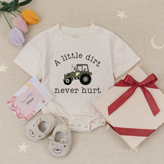 A Little Dirt Never Hurt Tractor Baby Boy Romper Country Farm Newborn Announcement Bodysuit Trendy Outdoor Play Gift