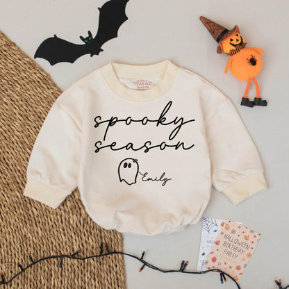 Spooky Season Ghost Romper Personalized Emily Halloween Bodysuit Adorable Baby Fall Gift Girl Boy