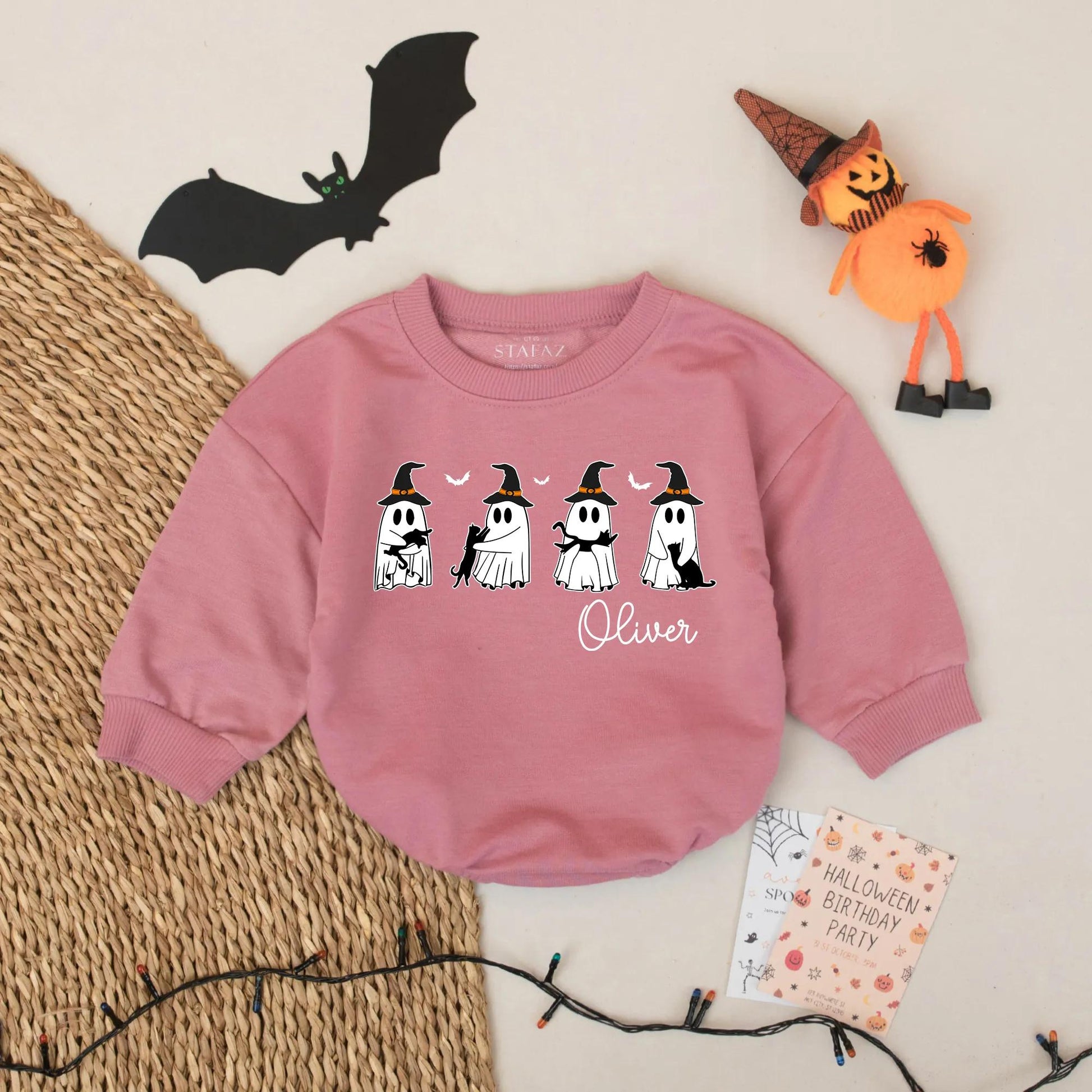 Ghost Crew Cats Baby Romper Custom Halloween Outfit Personalized Fall Name Gift Spooky Season Infant Wear