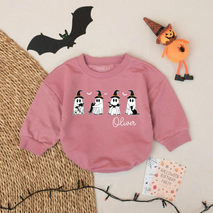 Ghost Crew Cats Baby Romper Custom Halloween Outfit Personalized Fall Name Gift Spooky Season Infant Wear