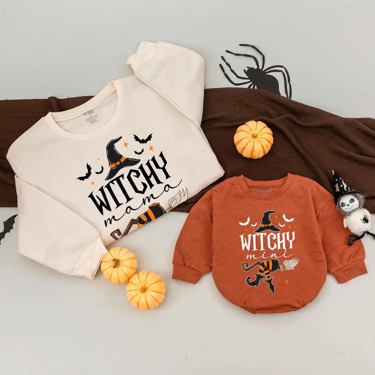Witchy Mama & Witchy Mini Matching Sweatshirts Spooky Halloween Family Outfits Mommy and Me Cozy Fall Vibes