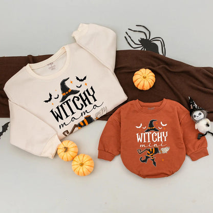 Witchy Mama & Witchy Mini Matching Sweatshirts Spooky Halloween Family Outfits Mommy and Me Cozy Fall Vibes