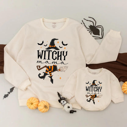 Witchy Mama & Witchy Mini Matching Sweatshirts Spooky Halloween Family Outfits Mommy and Me Cozy Fall Vibes