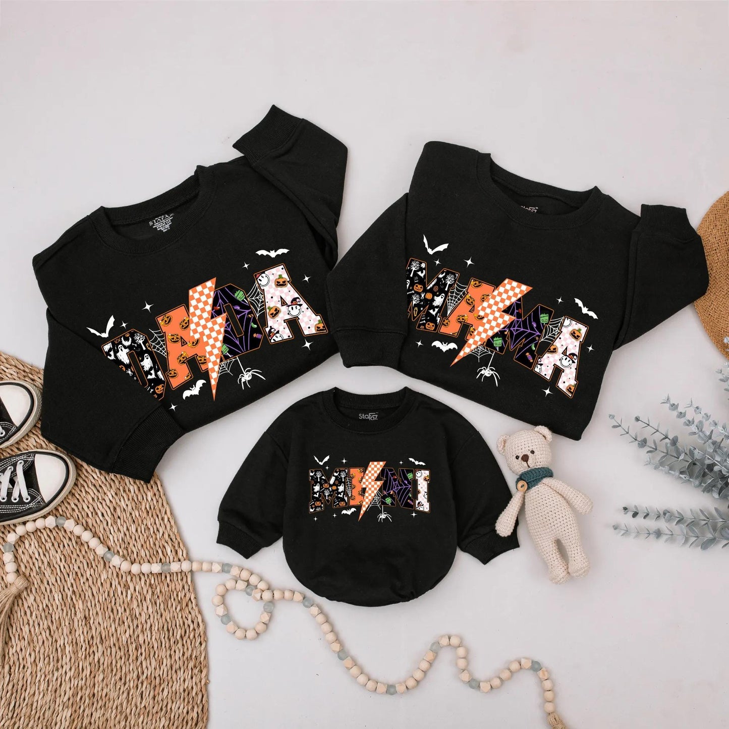 Retro Halloween Family Matching Sweatshirt Cute Spooky Ghost Pumpkin Fall Outfit Custom Personalized Gift