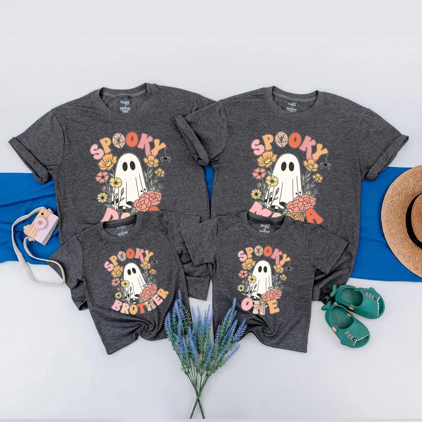 Spooky Family Matching Shirts Retro Ghost & Floral Halloween Tees, Cute Custom Outfit, Baby Romper, Family Matching, Trick or Treat