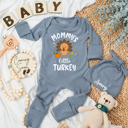 Mommy's Little Turkey Baby Bodysuit - Thanksgiving Outfit for Baby's First Turkey Day Romper Gift Fall Newborn