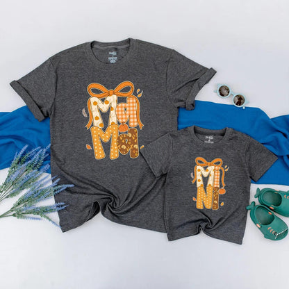 Custom Pumpkin Mama & Mini Matching Fall Shirt with Autumn Bow Design for Cozy Thanksgiving Family Outfits and Pumpkin Patch Gifts