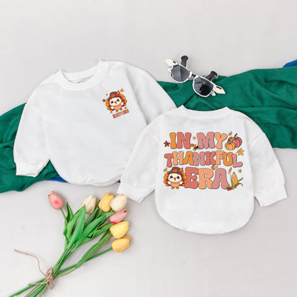 Personalized Thanksgiving Romper: My Thankful Era Turkey Outfit, Custom Name Fall Baby Clothes, First Turkey Day Outfit, Baby Shower Gift, Autumn Romper (138 chars)