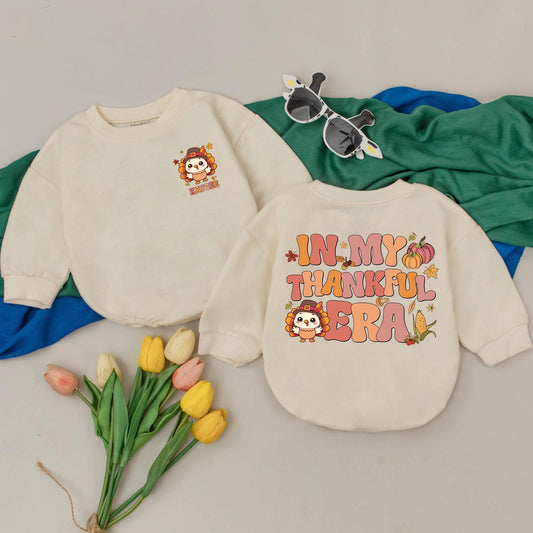 Personalized Thanksgiving Romper: My Thankful Era Turkey Outfit, Custom Name Fall Baby Clothes, First Turkey Day Outfit, Baby Shower Gift, Autumn Romper (138 chars)