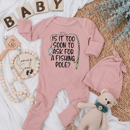 Is It Too Soon for a Fishing Pole Baby Bodysuit Funny Fishing Romper Newborn Outfit Baby Shower Gift Cute Whimsical Design
