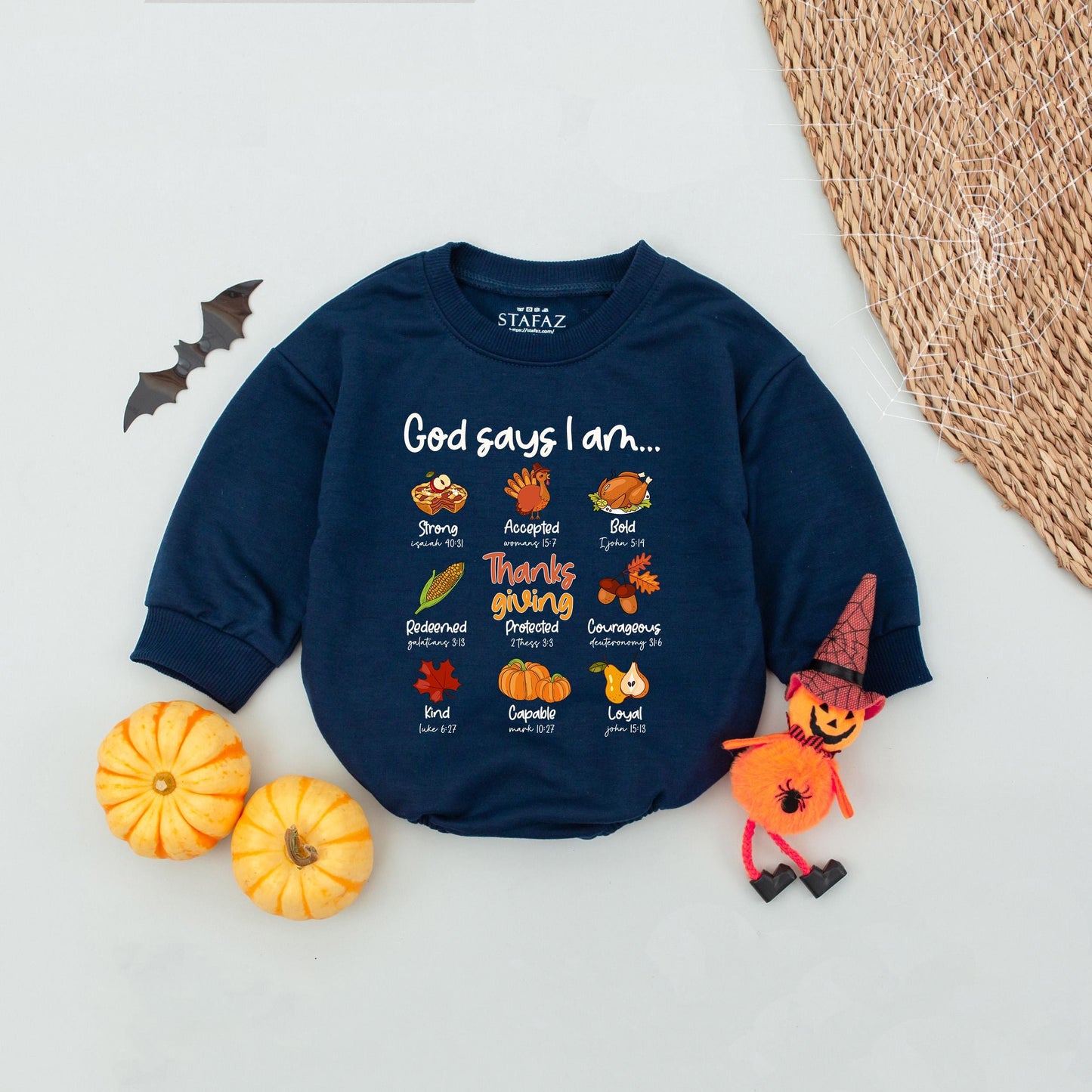God Says I Am Thanksgiving Baby Romper, Cute Christian Babysuit, Biblical Toddler Outfit, Autumn Newborn Gift, Little Turkey, Blessed and Loyal 138
