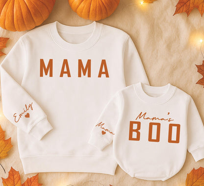 Mama & Me Sweatshirts: Baby Girl Pumpkin Romper, Mommy and Me Outfits, Personalized Emily Sleeve, Matching Family Fall Sets, Baby Shower Gift