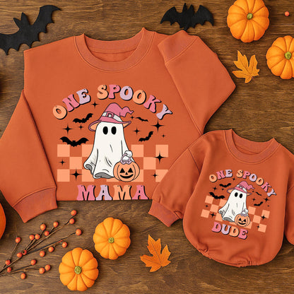 One Spooky Dude Halloween Birthday Sweatshirt Baby Boy 1st Birthday Ghost Pumpkin Outfit Pink Hat Bat Design Cute Family Fall