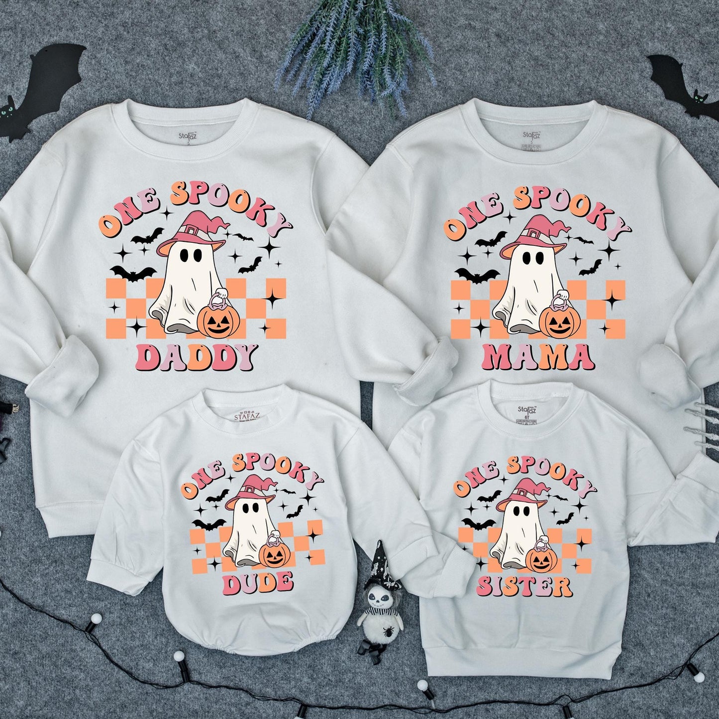 One Spooky Dude Halloween Birthday Sweatshirt Baby Boy 1st Birthday Ghost Pumpkin Outfit Pink Hat Bat Design Cute Family Fall