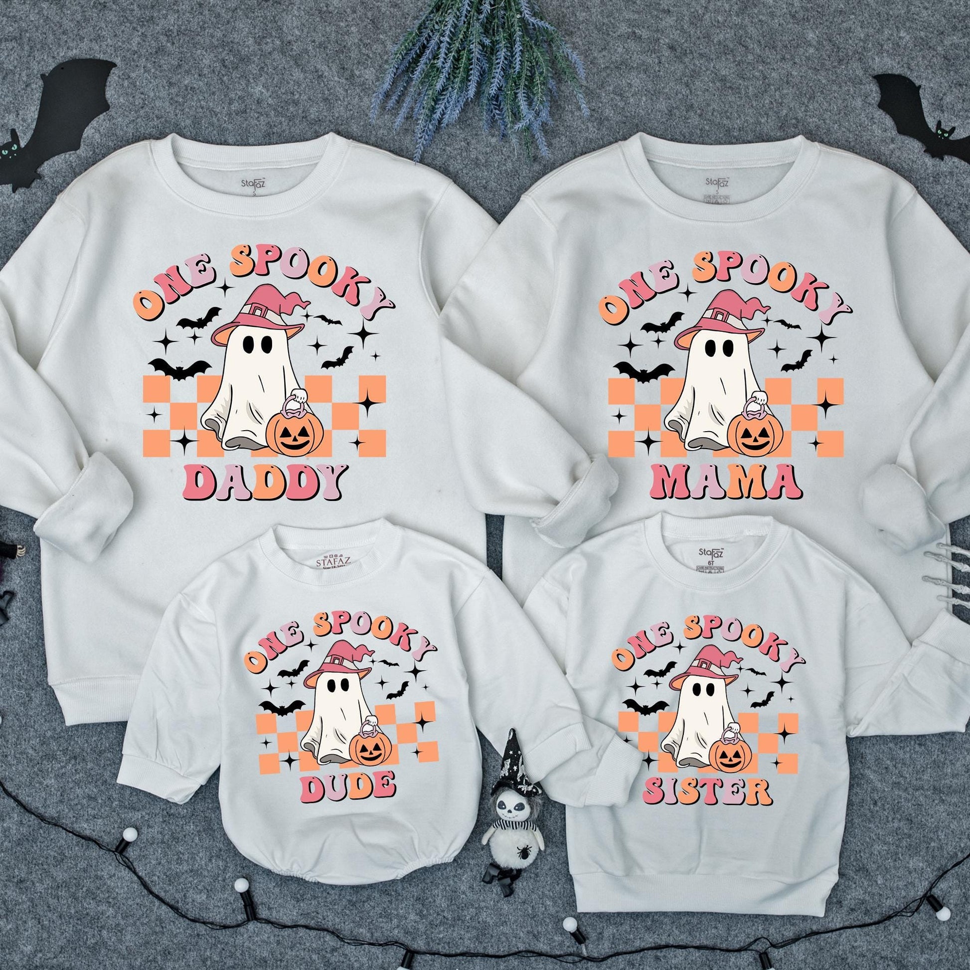 One Spooky Dude Halloween Birthday Sweatshirt Baby Boy 1st Birthday Ghost Pumpkin Outfit Pink Hat Bat Design Cute Family Fall