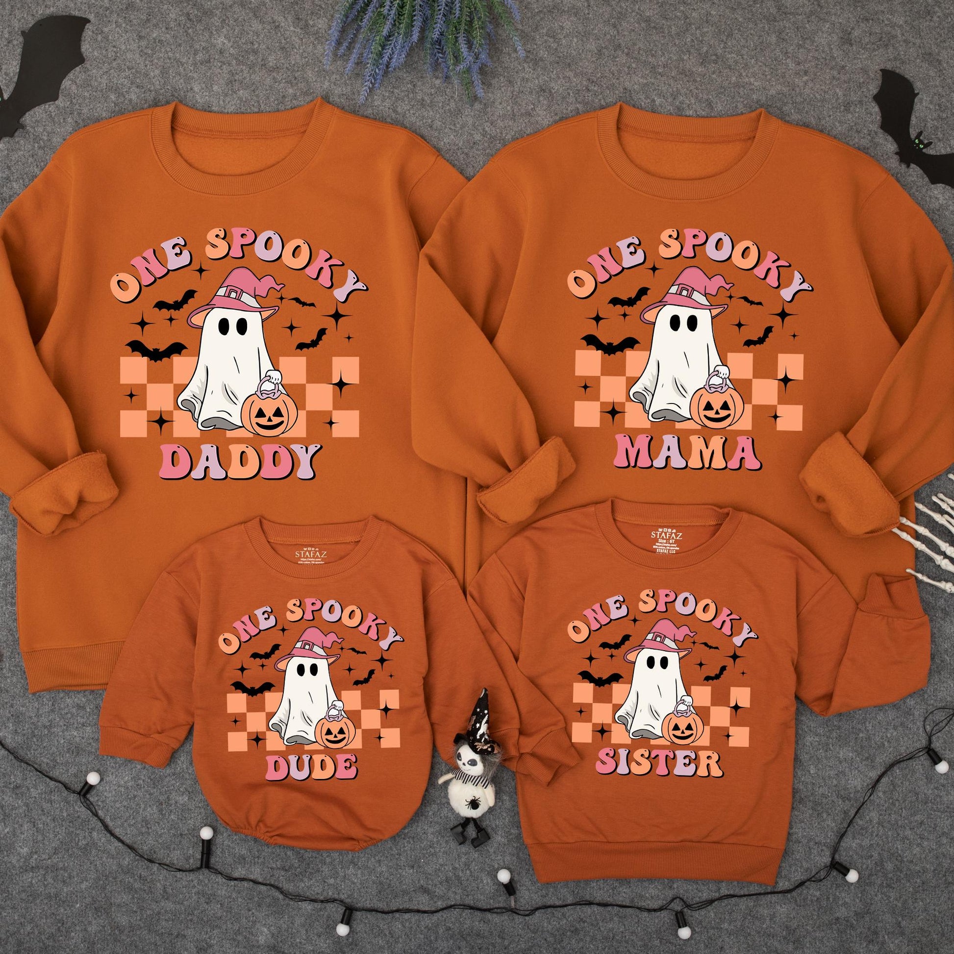 One Spooky Dude Halloween Birthday Sweatshirt Baby Boy 1st Birthday Ghost Pumpkin Outfit Pink Hat Bat Design Cute Family Fall
