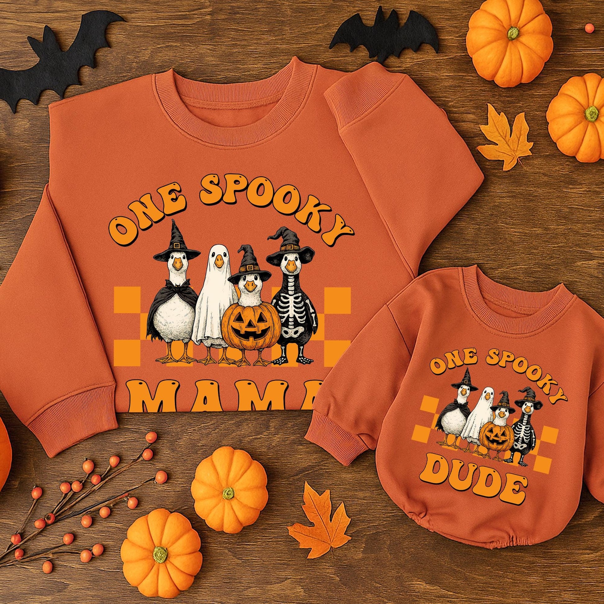 One Spooky Dude Goose Halloween Sweater Funny Baby Toddler First Birthday Outfit Retro Orange Black White Baby Boy Girl Gift