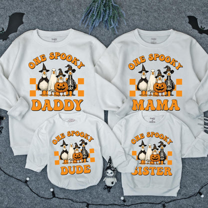 One Spooky Dude Goose Halloween Sweater Funny Baby Toddler First Birthday Outfit Retro Orange Black White Baby Boy Girl Gift
