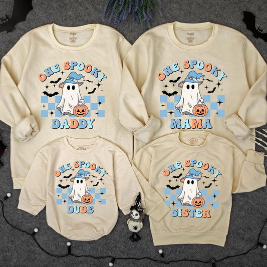 One Spooky Dude Halloween Birthday Sweatshirt Retro Ghost Pumpkin Design for Toddler Boys First Birthday Party Casual Fall Outfit