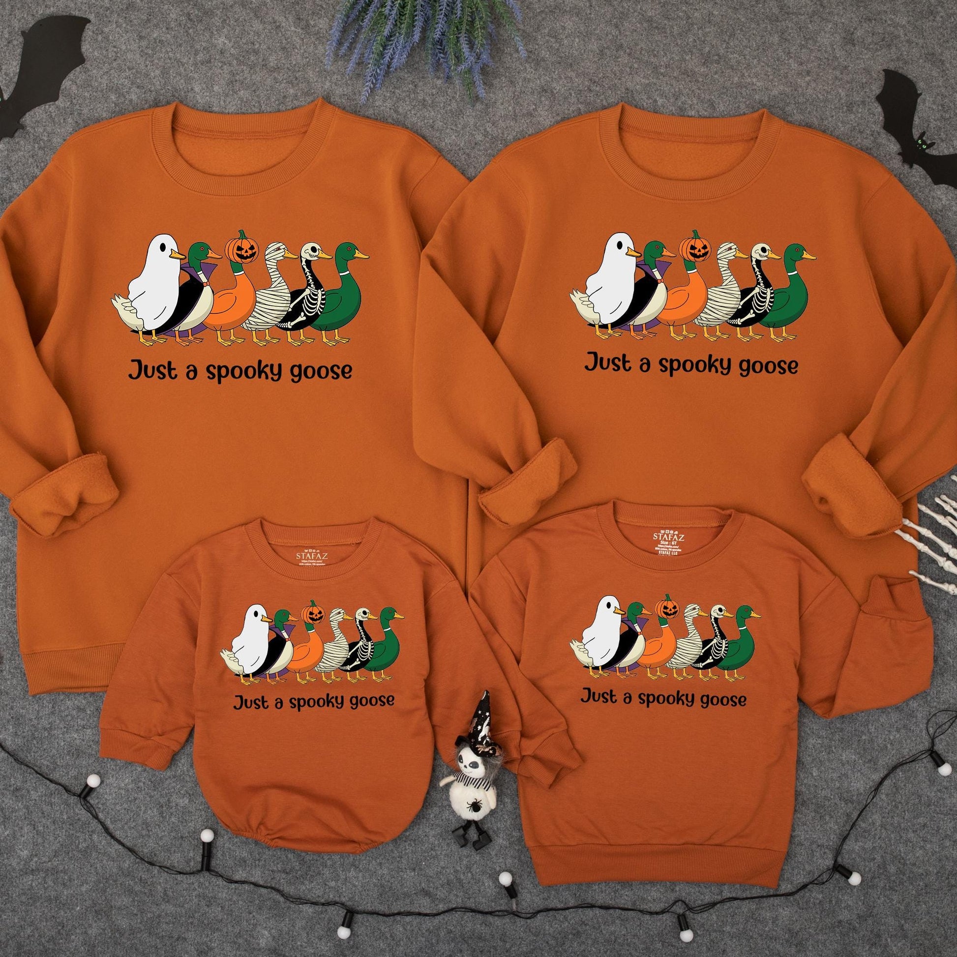 Spooky Goose Halloween Baby Romper: Funny Costume Sweatshirt Outfit! Cute Ghost, Mummy, & Jack-O-Lantern Cartoon Geese for Fall, 1st Birthday Gift (139 chars)