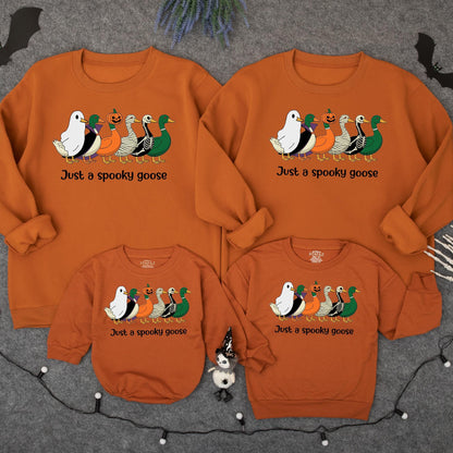 Spooky Goose Halloween Baby Romper: Funny Costume Sweatshirt Outfit! Cute Ghost, Mummy, & Jack-O-Lantern Cartoon Geese for Fall, 1st Birthday Gift (139 chars)