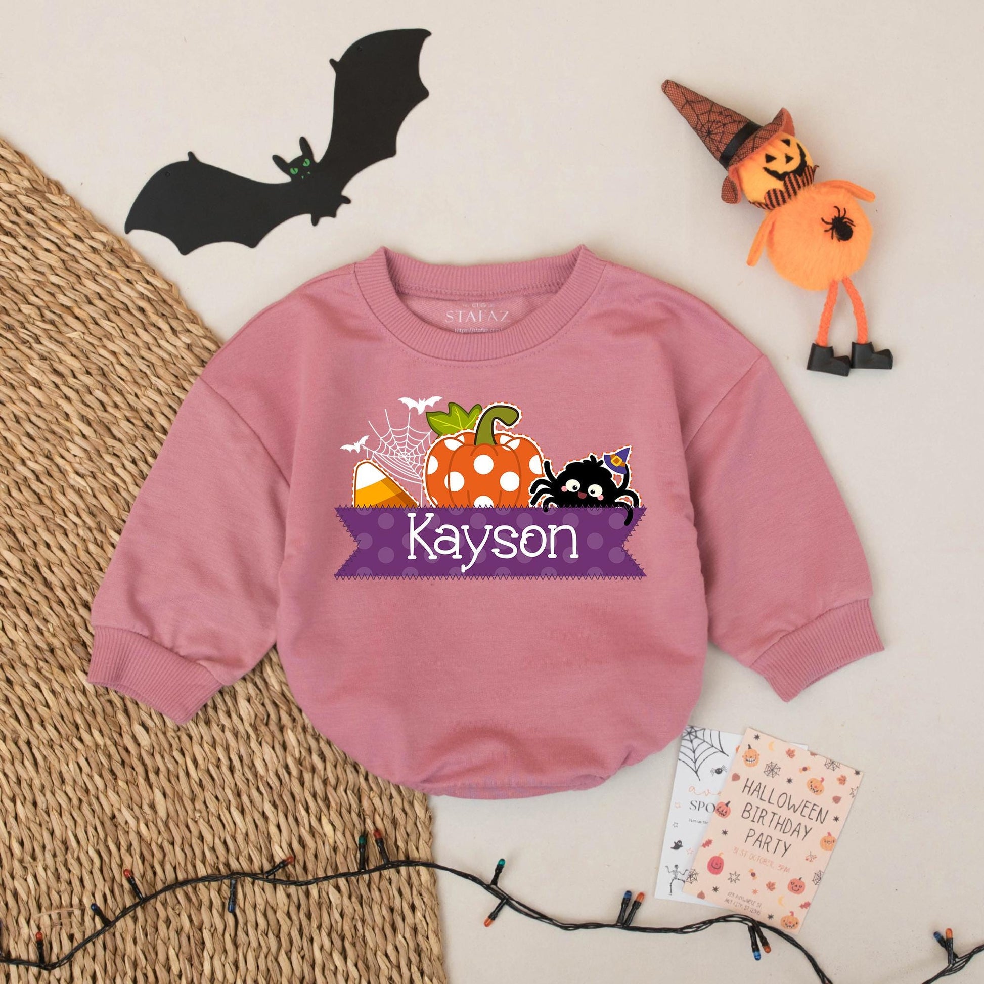Kayson's First Halloween Baby Romper Cute Pumpkin Spiderweb Party Outfit Soft Cotton Personalized Newborn Fall Gift