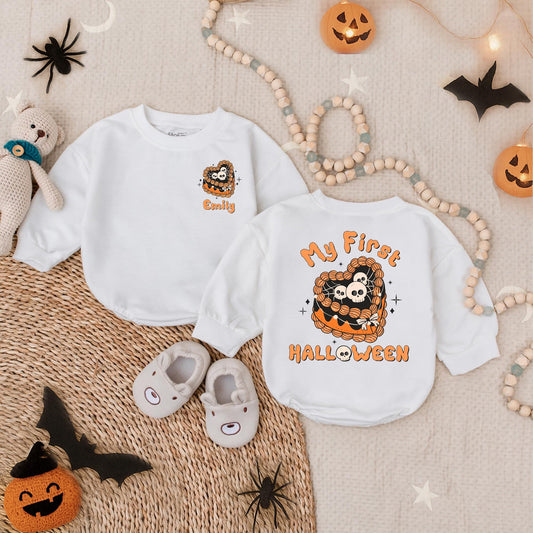 My First Halloween Girly Spooky Cake Bubble Romper Baby Girl Fall Outfit Infant Bodysuit Cute Halloween Costume First Boo Gift
