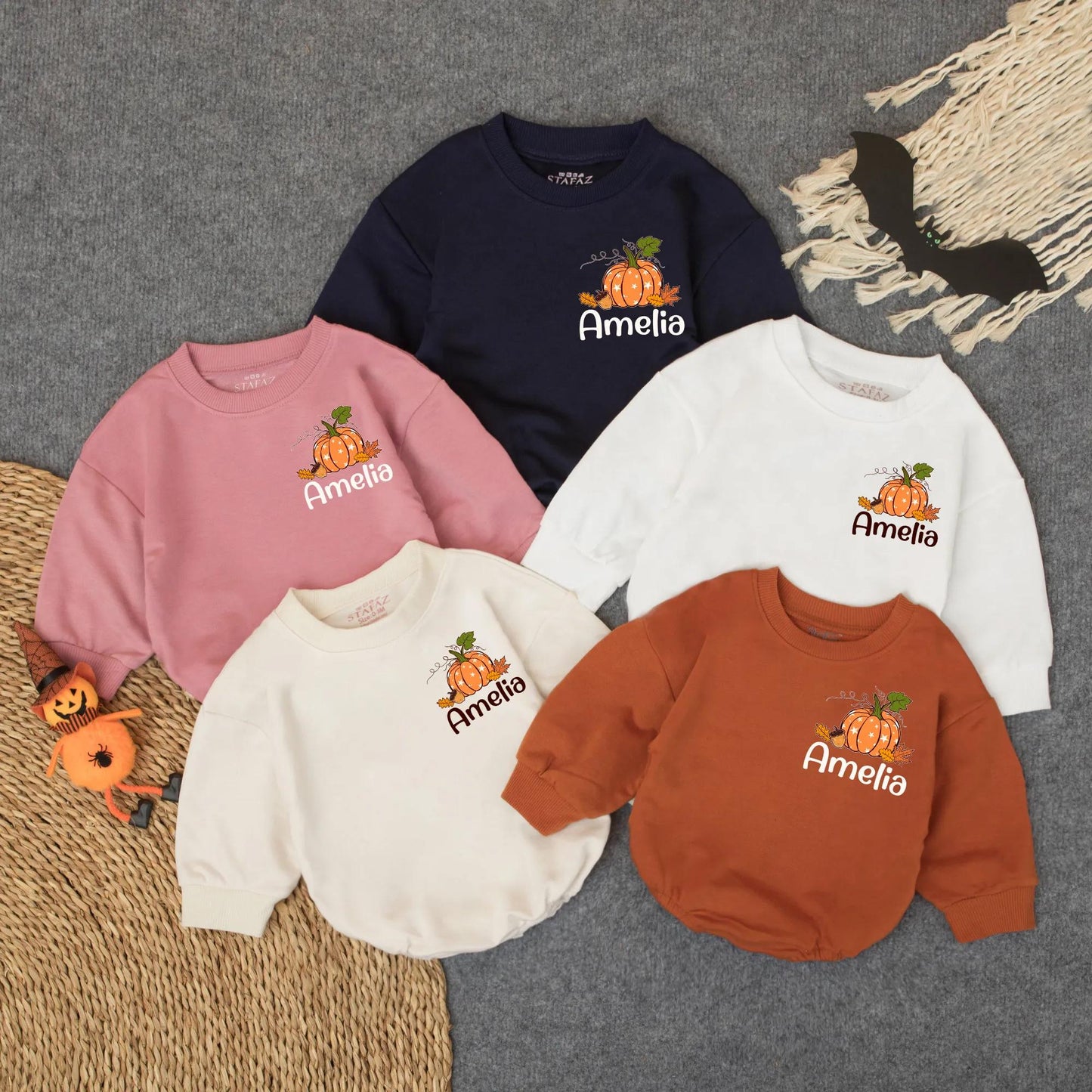 Custom Amelia Bubble Romper with "ThankFUL" Fall Design Baby Thanksgiving Outfit Personalized Toddler Autumn Clothes