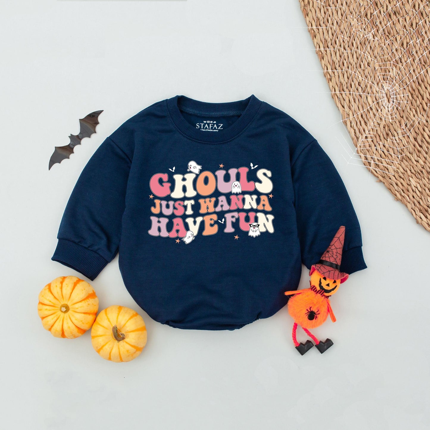 Ghouls Just Wanna Have Fun Baby Romper, Retro Halloween Bodysuit, Funny Outfit, Fall Bubble Romper, Spooky Season Gift (138 chars)