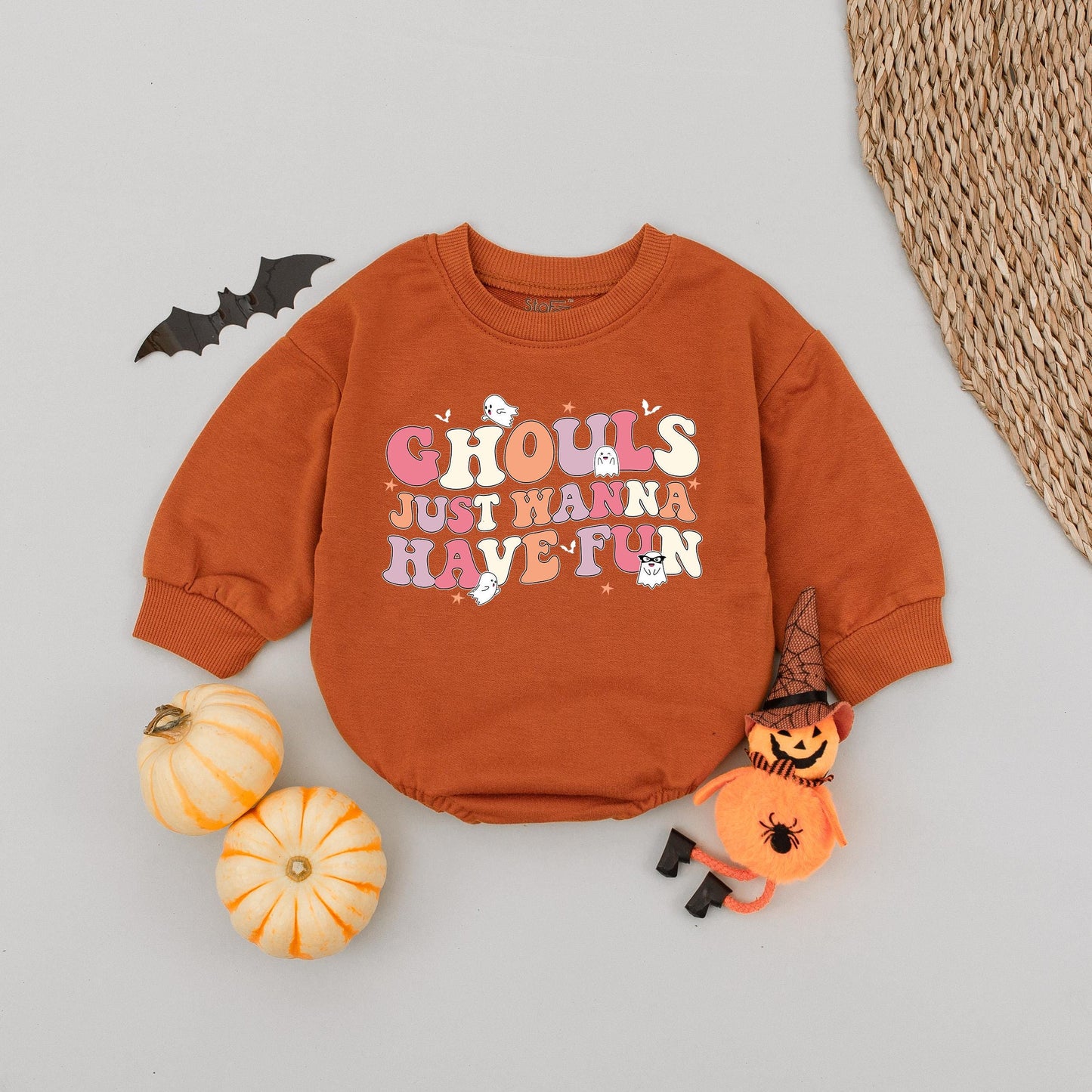 Ghouls Just Wanna Have Fun Baby Romper, Retro Halloween Bodysuit, Funny Outfit, Fall Bubble Romper, Spooky Season Gift (138 chars)