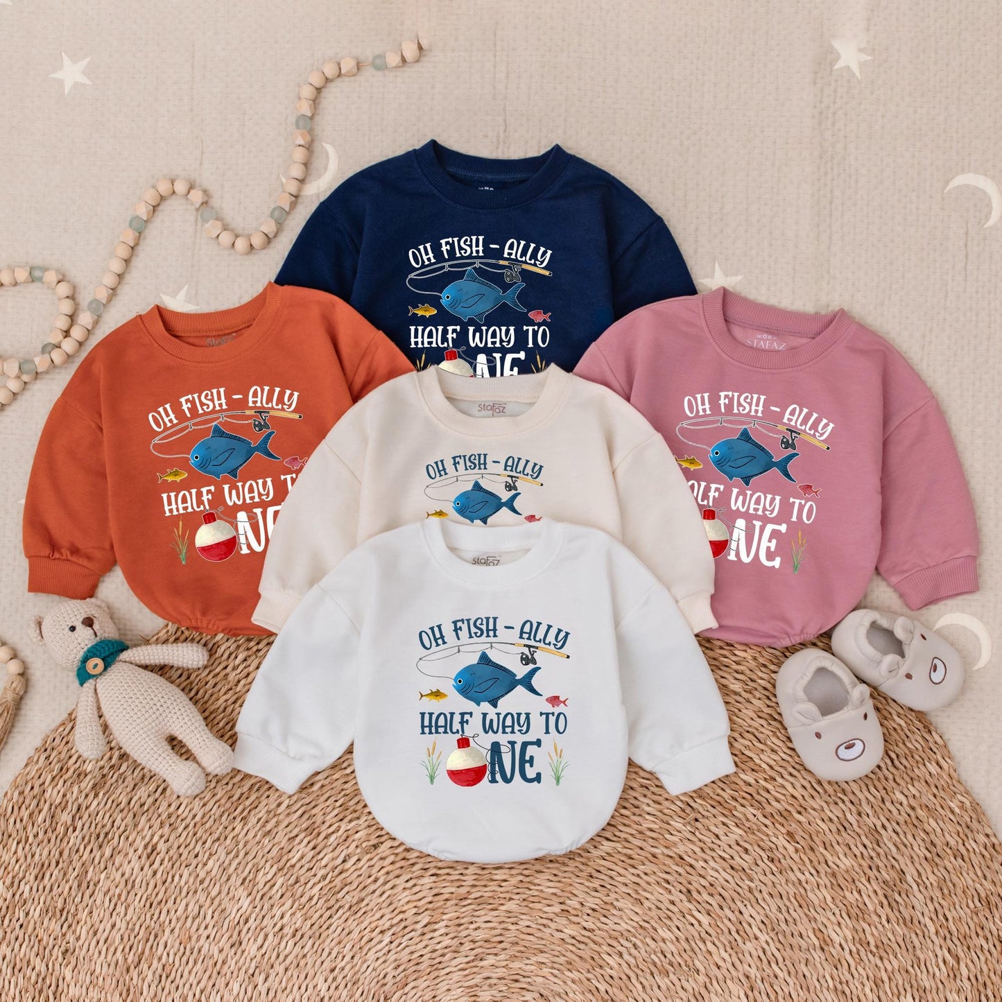 Oh Fish-Ally Half Way to One! Baby Girl Romper, Cute Ocean Fish Outfit, 6 Month Bodysuit, Playful Cartoon Sea Design, Infant Clothes, Half Birthday Gift, Soft Cotton (139 chars)